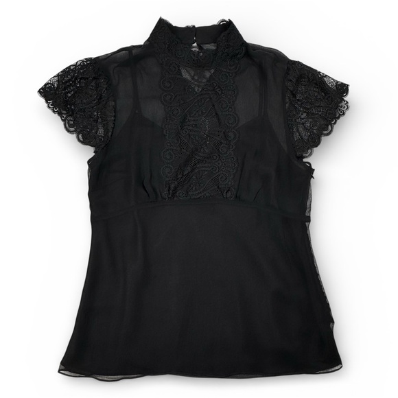 The Limited Tops - SOLD Black Sheer Silk Short Sleeve Blouse Lace Trim The Limited, Large, Camisole